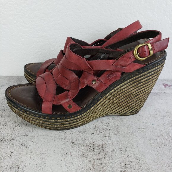 Born 100% Leather Wedge Sandals Strappy Shoes size 8 Y2K Slingback - Picture 3 of 13